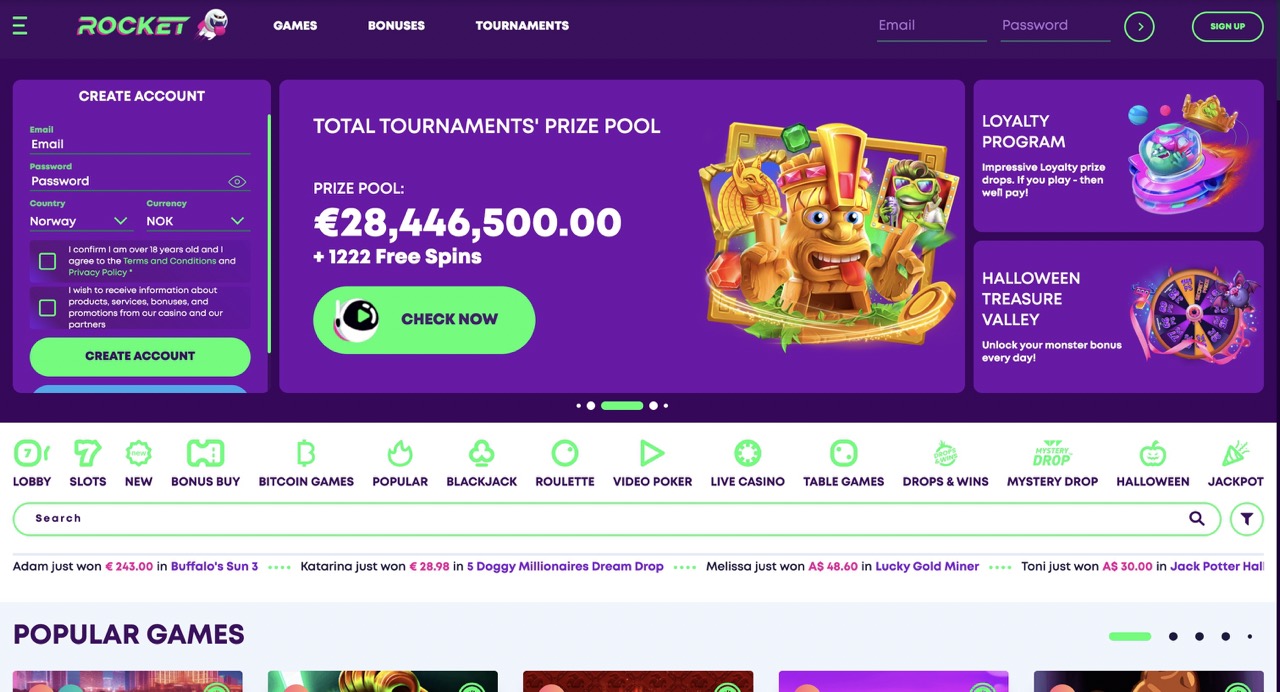 Rocket Casino Main Page